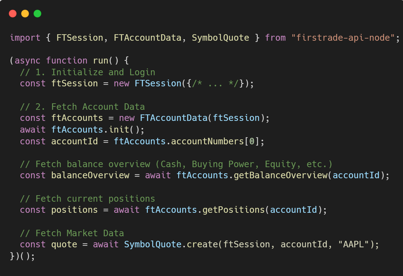 📈 Unofficial Node.js version of Firstrade API, providing programmatic access to accounts, data, orders, and quotes.