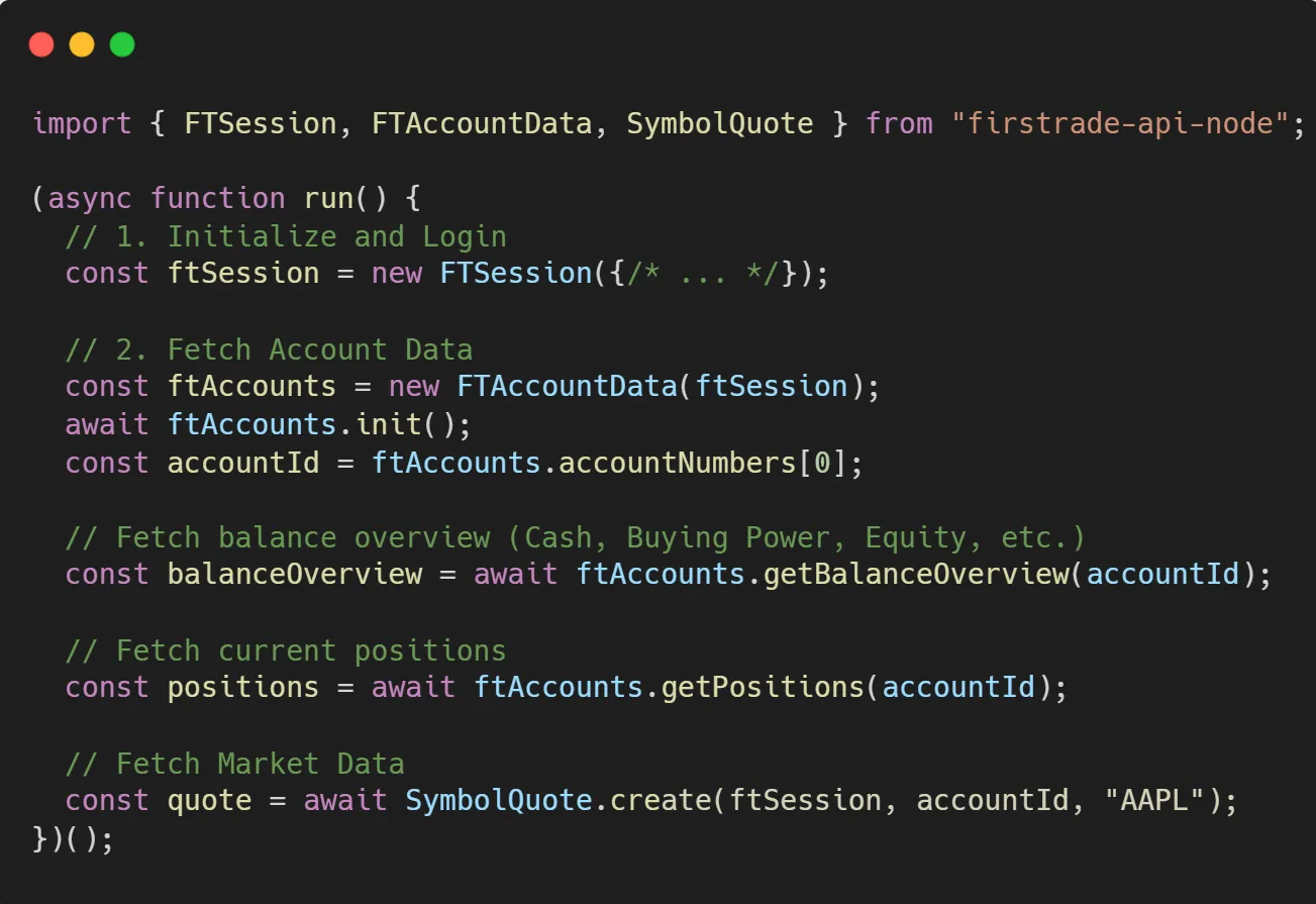 🤖 Unofficial Node.js version of Firstrade API, providing programmatic access to accounts, data, orders, and quotes.